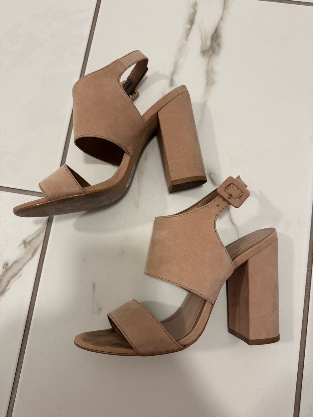 Aldo Nude Chunky Block Heel Slingback Sandals